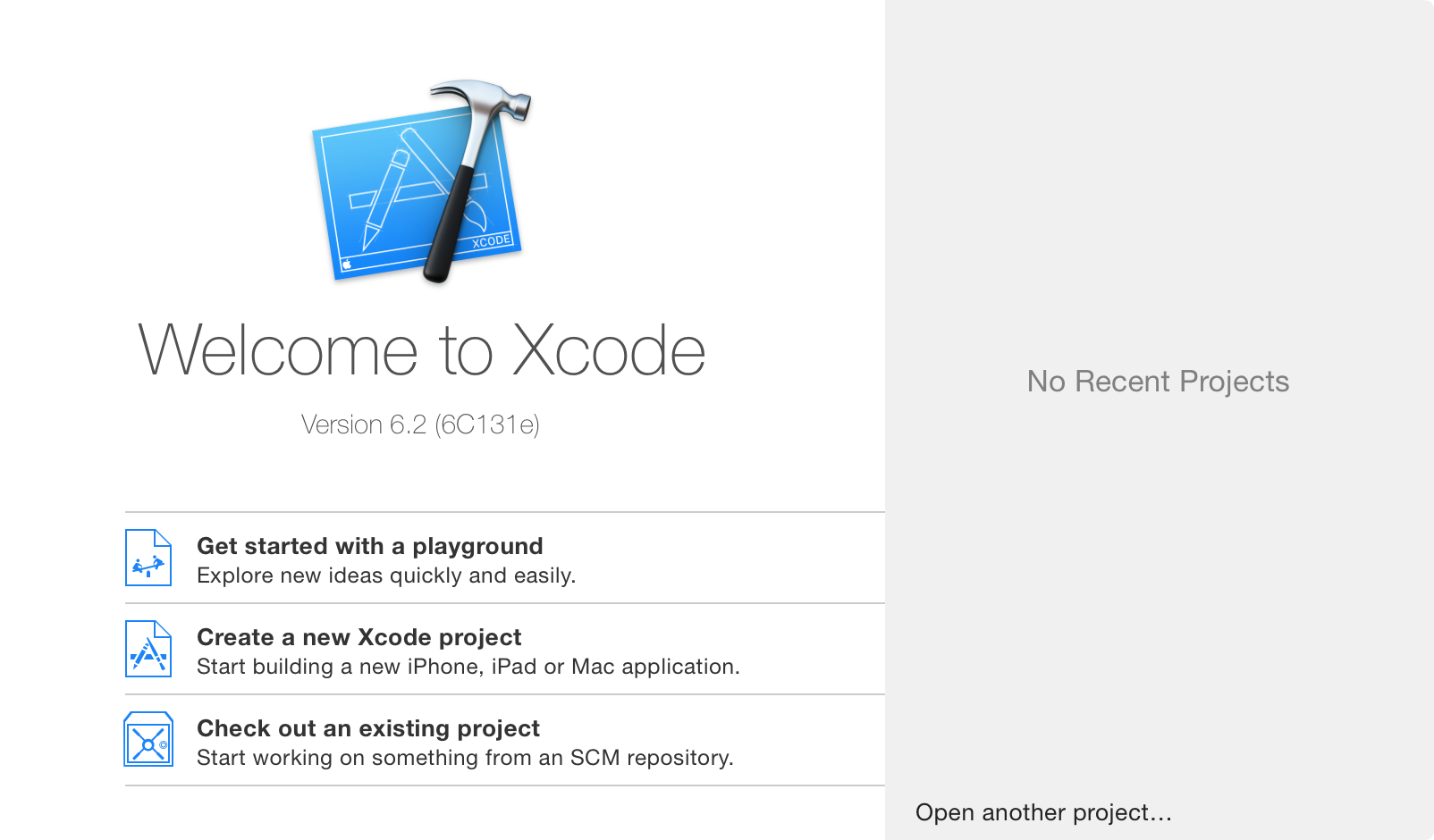Xcode project create screen.