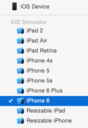 Xcode build device selection.