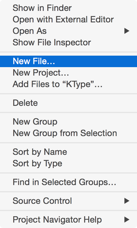 Creating a new file in Xcode.